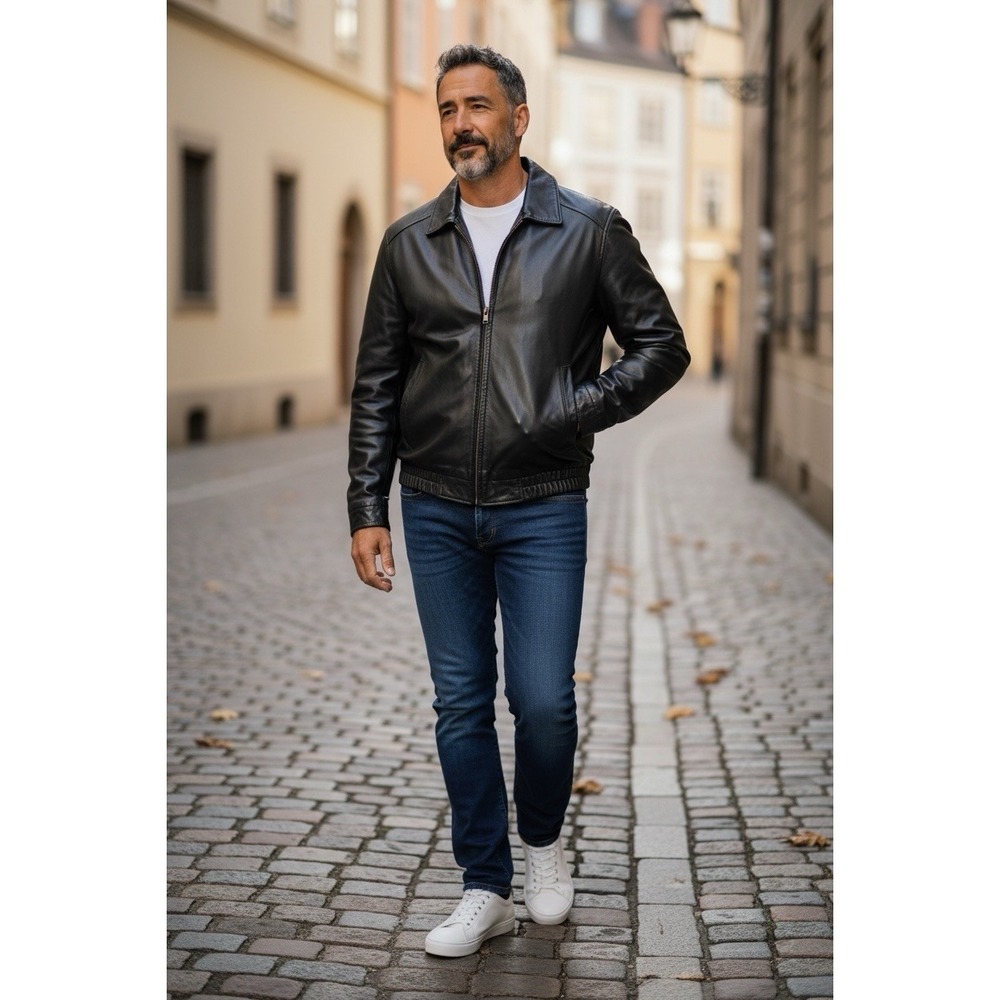 Robert Comstock Endurance Genuine Black Leather Reversible Jacket Men's Size 42